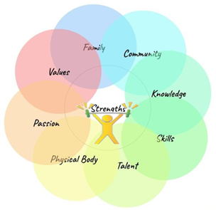 Eight circles, Family, Community, Knowledge,
                    Skills, Talent, Physical Body, Passion, Values